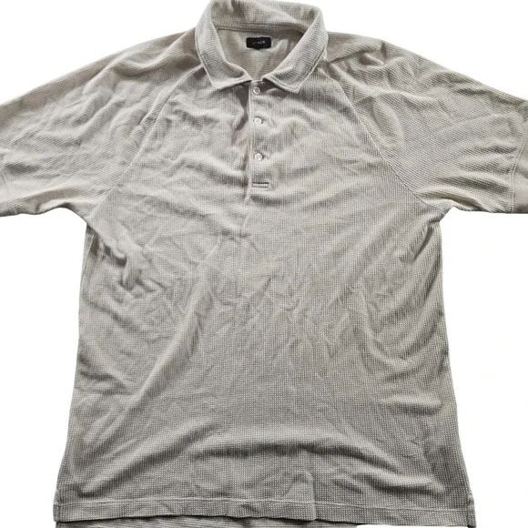 J Crew Polo Shirt Mens Large Beige Waffle Knit Textured Short Sleeve Casual - Picture 1 of 6
